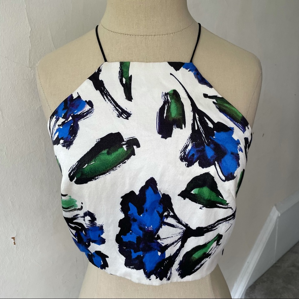 Milly Cotton Blend Abstract Floral Print Crop Top